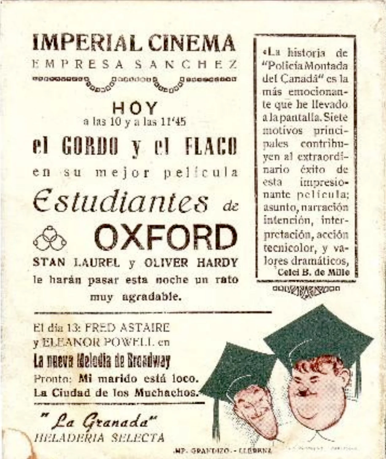 Carte de cine Imperial en Llerena - 1940